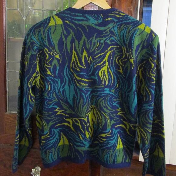 Vintage Mixage 80s Abstract Knit Cardigan Sweater Gold Buttons Chunky Artsy M - Picture 3 of 17
